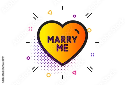 Sweet heart sign. Halftone circles pattern. Marry me icon. Wedding love symbol. Classic flat marry me icon. Vector