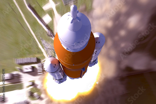 Fototapeta Naklejka Na Ścianę i Meble -  Space rocket launch, top view. Elements of this image were furnished by NASA.