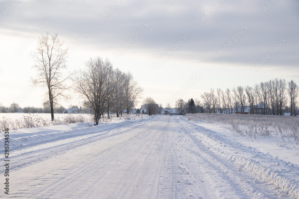 Snowy winter road. Winter fairy tale. Ride on a winter road. Snowy winter road. Winter fairy tale. Ride on a winter road.