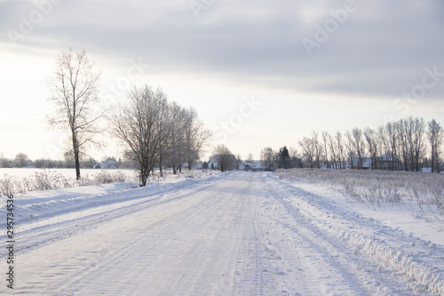 Snowy winter road. Winter fairy tale. Ride on a winter road.