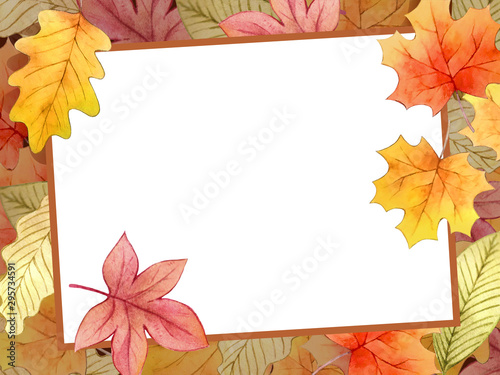 Autumn leaf watercolor border and blank board.