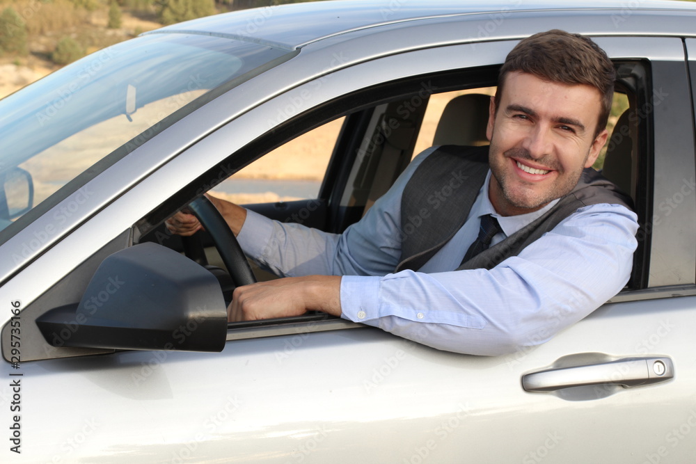 Elegant male driver with a gorgeous smile Elegant male driver with a gorgeous smile