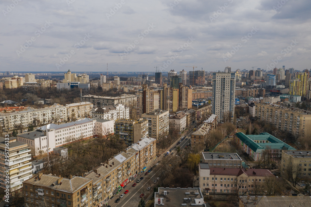 Kiev in Urkaine Drone photo of City center and sleeping areas