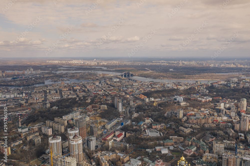 Kiev in Urkaine Drone photo of City center and sleeping areas