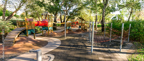 Large and colorful children playground in Bunkek city park, Zagreb, Croatia