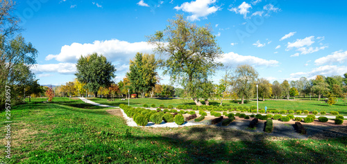 Panorama of Bundek city park landscaped area, Zagreb, Croatia photo