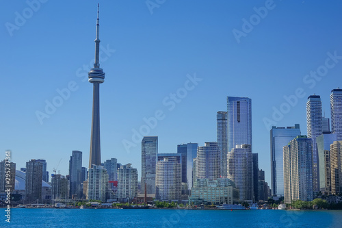 Toronto financial district skyline view from Ontario Lake