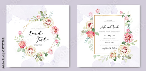 beautiful wedding card floral and leaves template