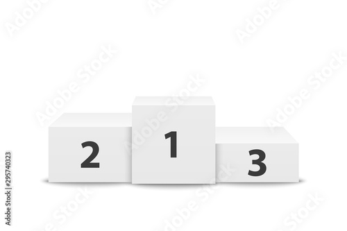 Realistic Vector 3d White Winners Podium Closeup Isolated on White Background. Victory, Award Pedestal. First, second, third place. Design template