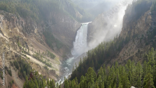 afternoon view of lower falls from lookout point in yellowstone