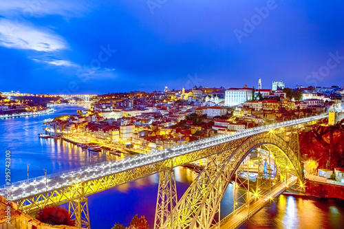 Travel Destinations Concepts. Porto Cityscape in Portugal with Dom Luis I Bridge in Foreground.