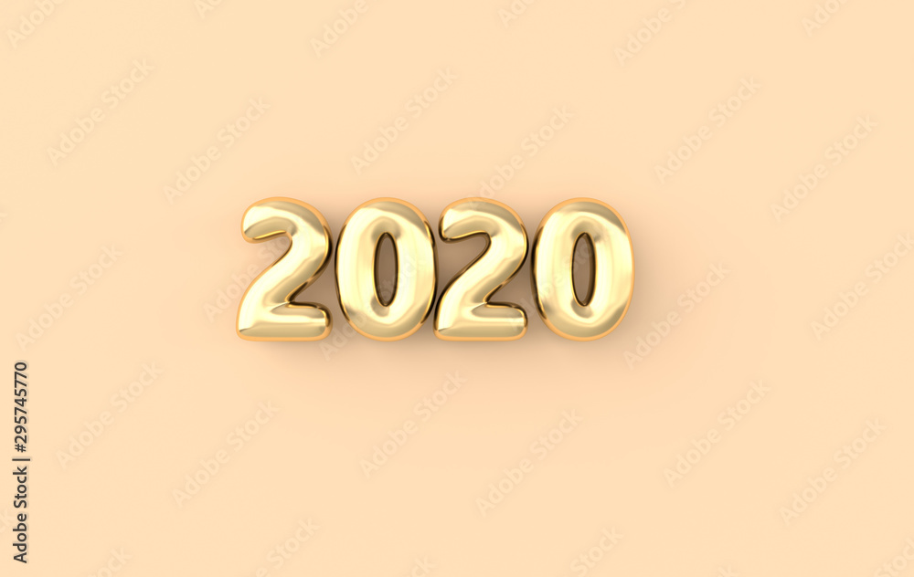 New year 2020 celebration background. Golden numerals 2020, in the studio. Realistic illustration for New Year's and Christmas banners. 3d render