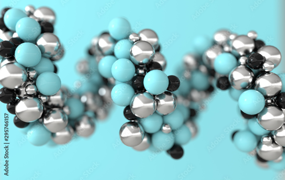 Scientific medical background with atoms and molecules 3d render. Chemical molecule element model. Concept of microscopic research, science, chemistry, medicine Scientific medical background with atoms and molecules 3d render. Chemical molecule element model. Concept of microscopic research, science, chemistry, medicine