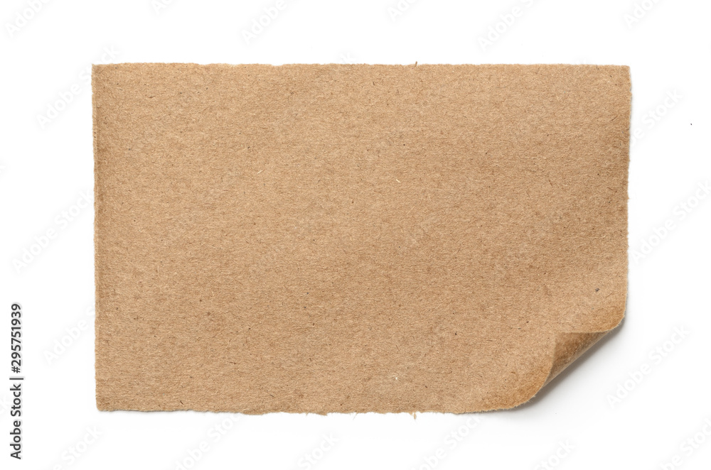 Sheet of brown, old paper isolated on a white background.