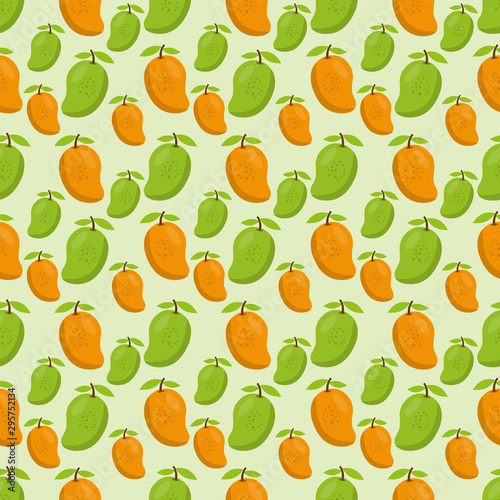 Fototapeta Naklejka Na Ścianę i Meble -  fresh mango fruit seamless pattern vector illustration background 