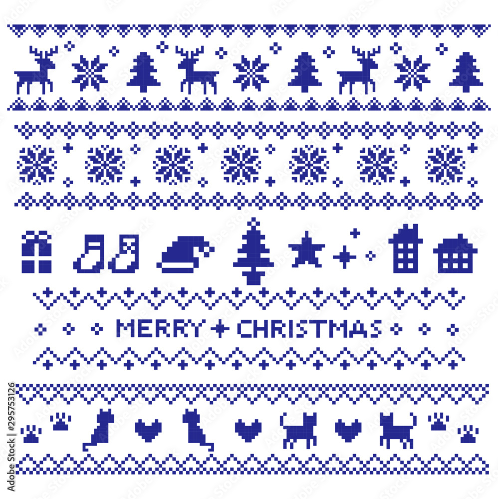 ノルディック柄 クリスマスラインセット ブルー Stock Vector Adobe Stock