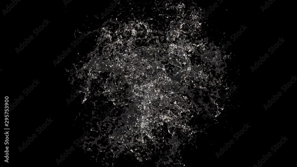 3D animation of a water splash on black background with alpha layer