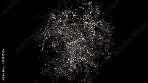 3D animation of a water splash on black background with alpha layer