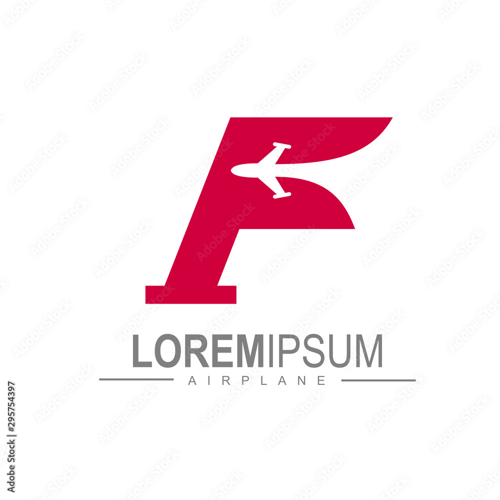 Airplane logo with letter f design vector, F logo 
