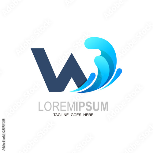 Letter w logo with wave design template, water drop logo