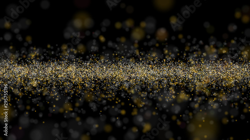 Glittering particles wave abstract background.