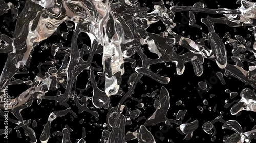3D animation of a water splash on black background with alpha layer