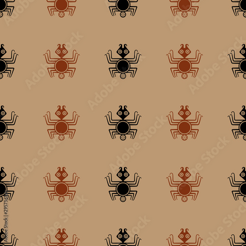 Seamless geometrical pattern with stylized spiders. Ancient Peruvian ethnic motif of Mochica Indians.