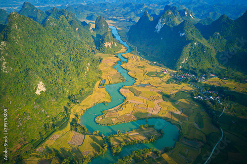 Very nice aerial view of Cao Bang mountainous region in Vietnam.