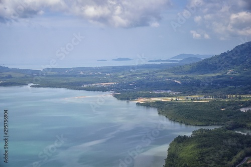 Phuket Thailand aerial drone bird's eye view photo of tropical sea, Indian Ocean, coast with Beautiful island south of Bangkok in the Andaman Sea, near the Strait of Malacca. Asia. 