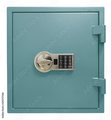 Small blue safe box isolated with clipping path included photo