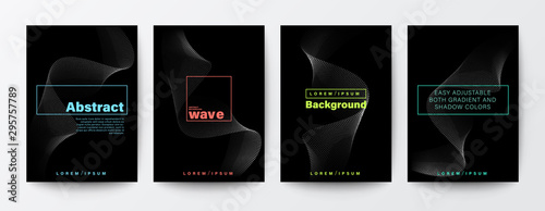 Set of abstract flow wave shape on black background for Brochure, Flyer, Poster, leaflet, Annual report, Book cover, Banner. Graphic Design Layout template, A4 size