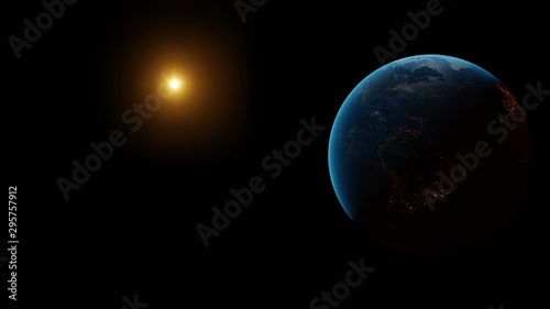 太陽に照らされる地球の夕暮れ
