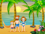 Cartoon parents with child having fun on vacation