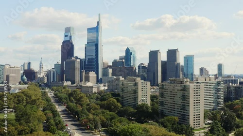 Aerial of Downtown of Philadelphia, daytime cityscape, business centre of Pennsylvania, travel around US, financial giant, crowded streets of big city