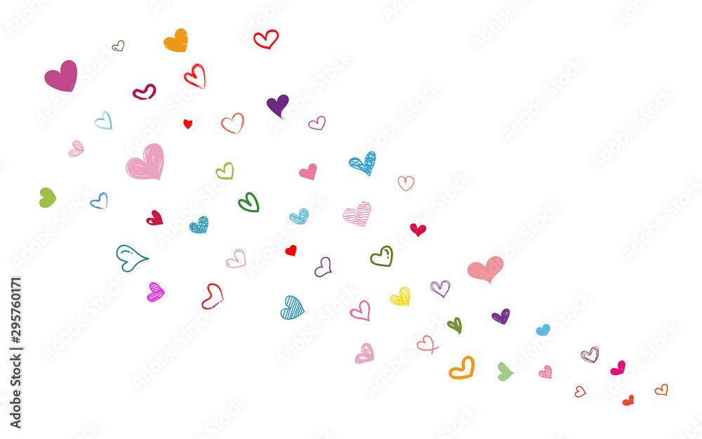 Set  heart colorful draw the hand on white background.