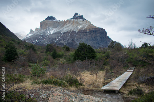 Torres del Paine National Park W trek , Chile. Cuernos Mountain in the background photo