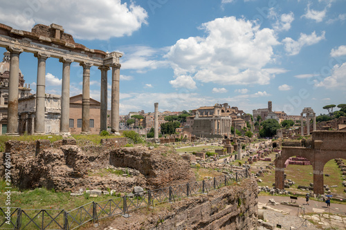 Panoramic view of Roman forum, also known by Forum Romanum or Foro Romano