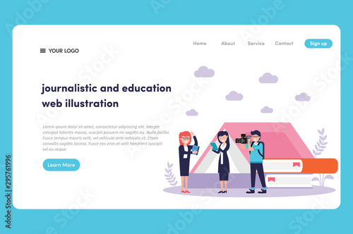 reporter and cameraman do journalistic for media and education  vector illustration for web landing page 