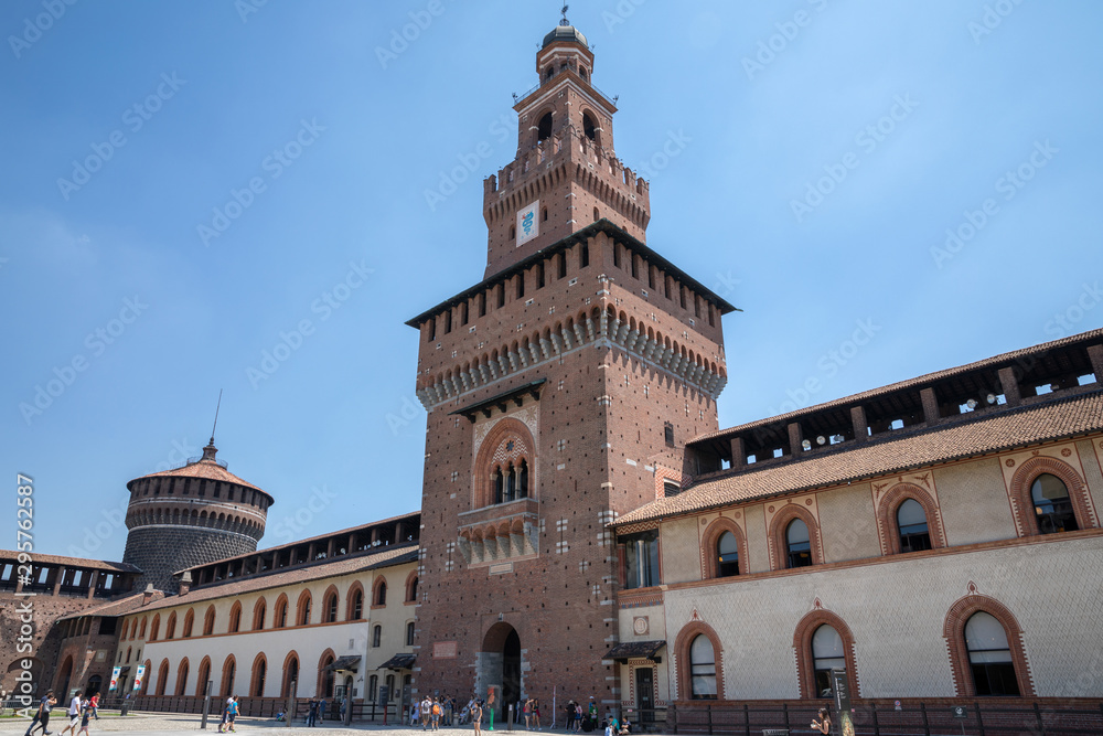 Panoramic view of exterior of Sforza Castle