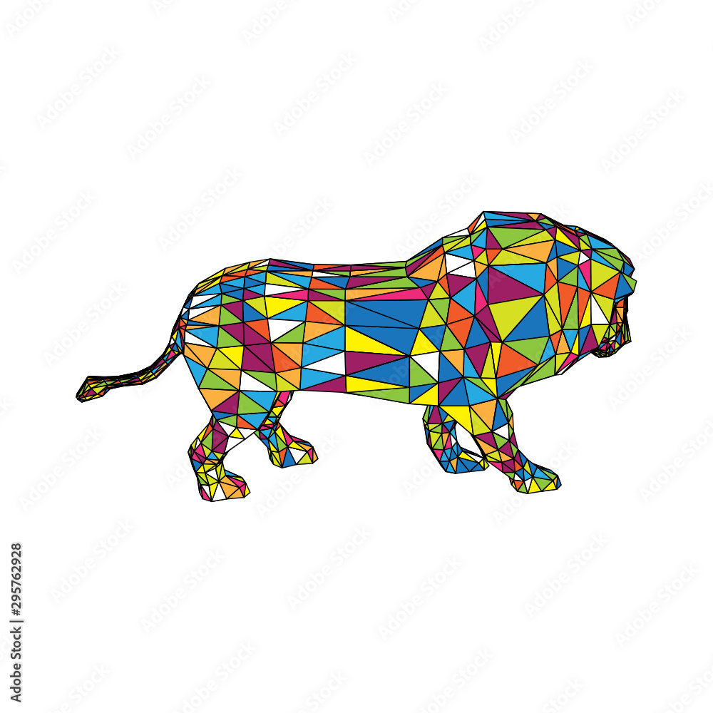 Abstract Lion Pop Art Isolated Images, Animal Background, Mosaic 