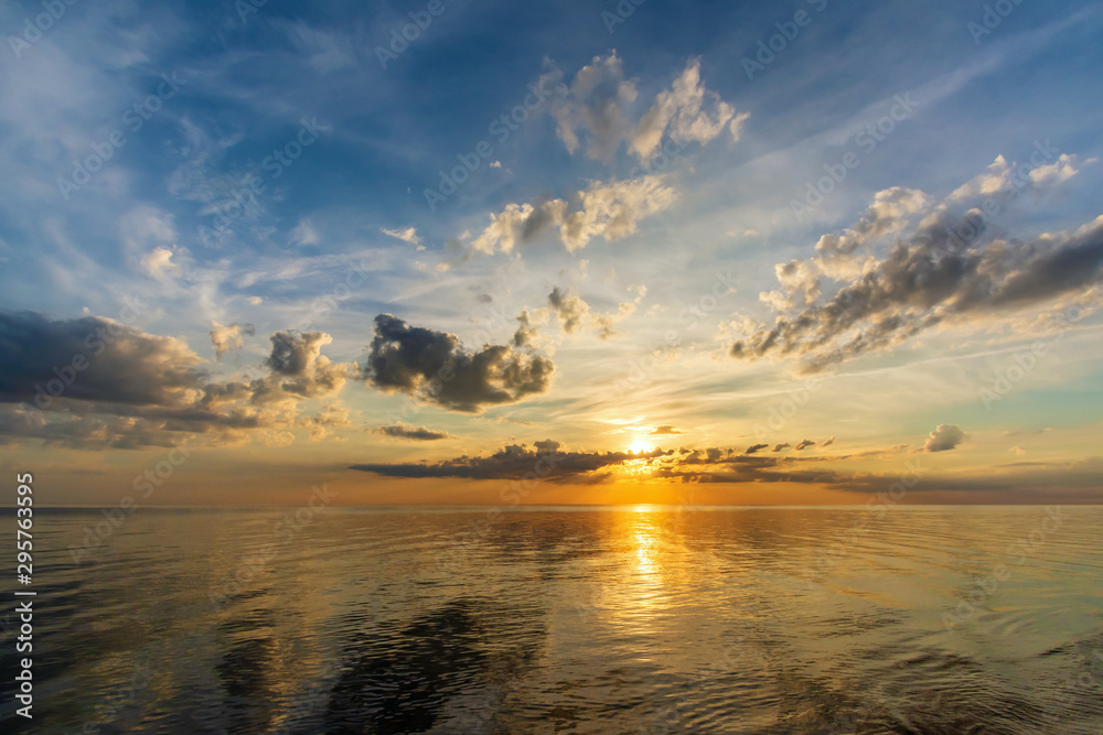 Fototapeta premium Sunset on Lake Peipsi. Pskov region. Russia