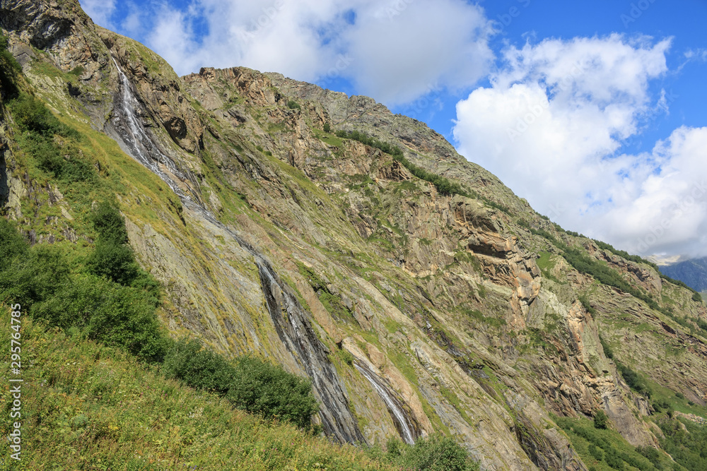Panorama view of mountains scene in national park of Dombay, Caucasus, Russi Panorama view of mountains scene in national park of Dombay, Caucasus, Russi