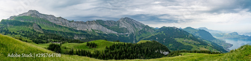 Switzerland, Panoramic view on green Alps from Niederbauen
