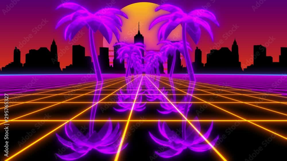 Vaporwave retro futuristic 80's synthwave landscape and sun background