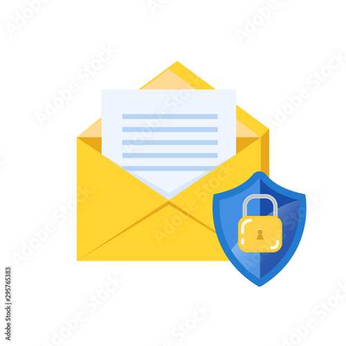 E-mail security encryption concept, e-mail protection.  Envelope and lock icon. Vector illustration.