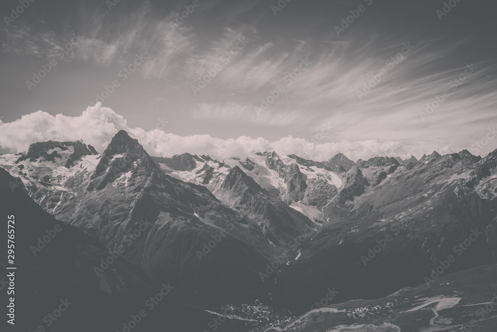 Closeup view mountains scenes in national park Dombai, Caucasus, Russia