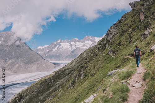 Panorama of mountains scene, walk through the great Aletsch Glacier