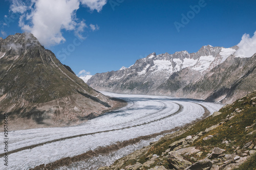 Panorama of mountains scene, walk through the great Aletsch Glacier