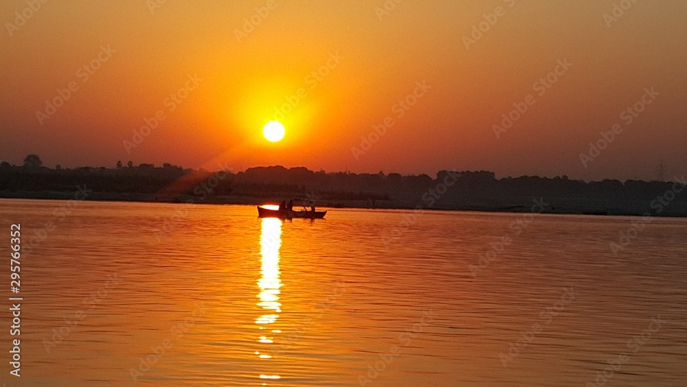 Varanasi - sunrise view with a boat Varanasi - sunrise view with a boat