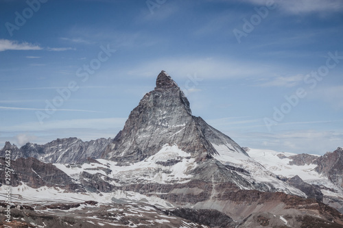 View closeup Matterhorn mountain  scene in national park Zermatt